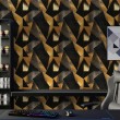 Papier peint géométrique triangles motif moderne effet métallisé tons or jaune et noir