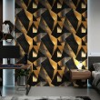 Geometrische Tapete Dreiecke modernes Design mit Metallic-Effekt in Gelb, Gold und Schwarz