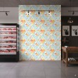 Geometric wallpaper 3D curved shapes design pastel blue and orange tones