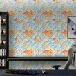 Geometric wallpaper 3D curved shapes design pastel blue and orange tones