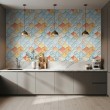 Geometric wallpaper 3D curved shapes design pastel blue and orange tones