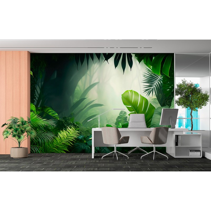 Fresque Murale Feuilles Botaniques avec Brume Naturelle