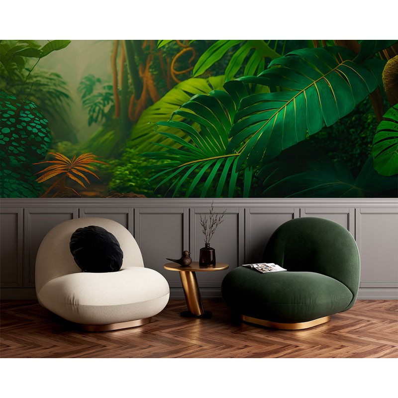 Fresque Murale Feuilles de Jungle Mystique avec Végétation Enveloppante