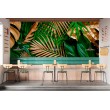 Fresque Murale Feuilles de Fantaisie Tropicale en Vert et Or