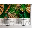 Fresque Murale Feuilles de Fantaisie Tropicale en Vert et Or