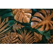 Fresque Murale Feuilles Bronze sur Vert Intense