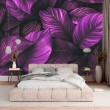 Fresque Murale Feuilles Violettes en Profondeur Sombre