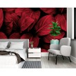 Fresque Murale Feuilles Rouges en Profondeur Sombre
