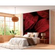 Fresque Murale Feuilles Rouges en Profondeur Sombre