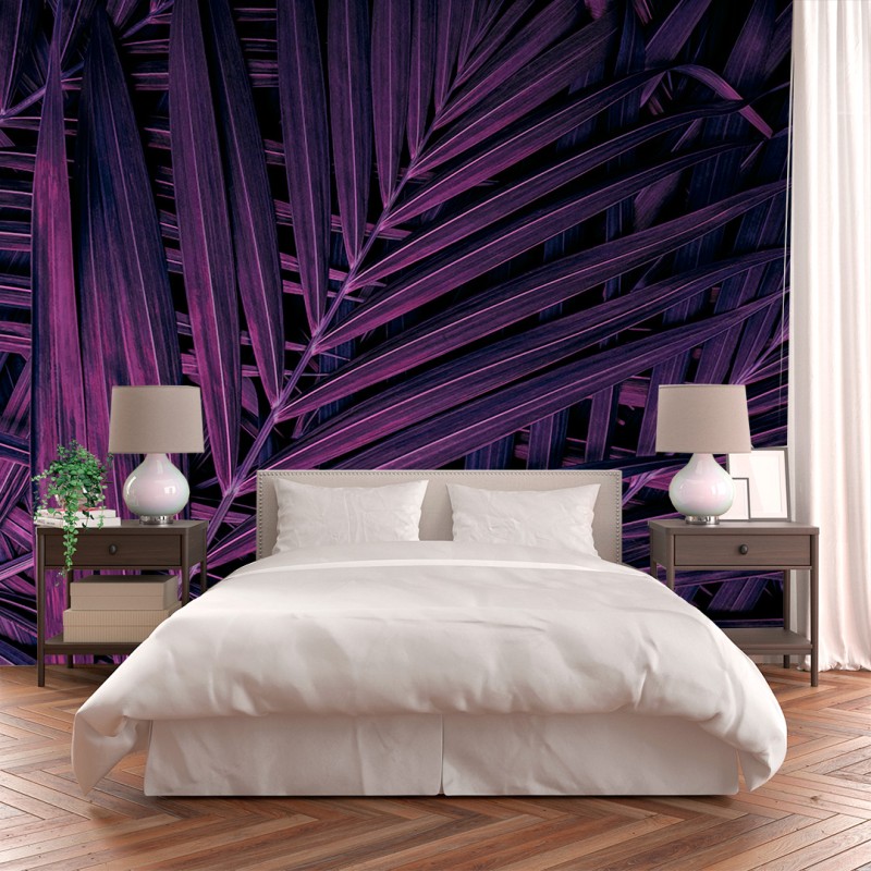 Fotomural Hojas de Palmera en Violeta Eléctrico