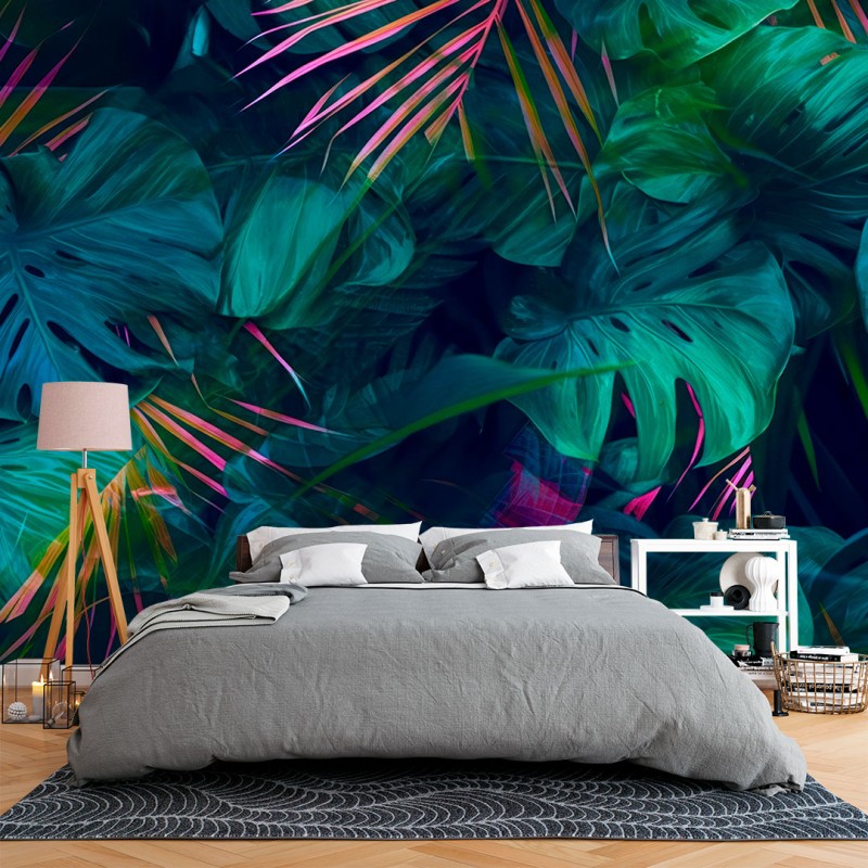 Fresque Murale Feuilles Enchantées en Tons Vibrants