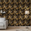 Geometric wallpaper triangles modern design metallic effect yellow and black tones
