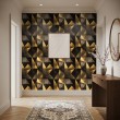 Papel pintado geométrico triángulos diseño moderno efecto metalizado tonos amarillo y negro