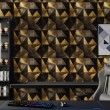 Papier peint géométrique triangles motif moderne effet métallisé tons jaune et noir