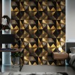 Papier peint géométrique triangles motif moderne effet métallisé tons jaune et noir