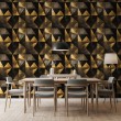 Papel pintado geométrico triángulos diseño moderno efecto metalizado tonos amarillo y negro