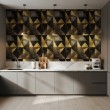 Geometric wallpaper triangles modern design metallic effect yellow and black tones