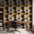 Papel pintado geométrico círculos y semicírculos diseño moderno efecto metalizado tonos oro, gris y negro