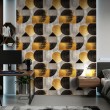 Geometric wallpaper circles and semicircles modern design metallic effect gold, gray and black tones