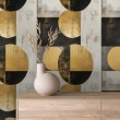 Geometrische Tapete Kreise modernes Design mit Metallic-Effekt in Gold, Grau und Schwarz