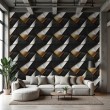 Geometric wallpaper triangles modern design metallic effect gold, gray and black tones