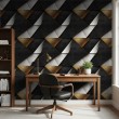 Geometric wallpaper triangles modern design metallic effect gold, gray and black tones