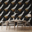 Papel pintado geométrico triángulos diseño moderno efecto metalizado tonos oro, gris y negro
