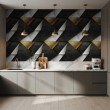 Geometrische Tapete Dreiecke modernes Design mit Metallic-Effekt in Gold, Grau und Schwarz