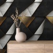 Geometrische Tapete Dreiecke modernes Design mit Metallic-Effekt in Gold, Grau und Schwarz