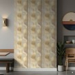 Geometric wallpaper vertical lines modern design metallic effect gold and beige tones