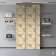 Papel pintado geométrico líneas verticales diseño moderno efecto metalizado tonos oro y beige