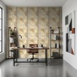 Geometric wallpaper vertical lines modern design metallic effect gold and beige tones