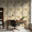 Geometric wallpaper vertical lines modern design metallic effect gold and beige tones