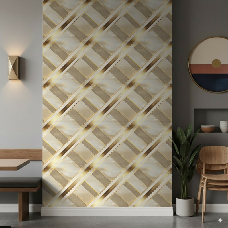 Geometrische Tapete diagonale Linien modernes Design mit Metallic-Effekt in Gold und Beige