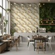 Geometric wallpaper diagonal lines modern design metallic effect gold and beige tones