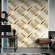 Papier peint géométrique lignes diagonales motif moderne effet métallisé tons or et beige