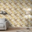 Geometrische Tapete überkreuzte Linien modernes Design mit Metallic-Effekt in Gold und Beige
