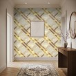 Carta da parati geometrica linee incrociate design moderno effetto metallizzato tonalità oro e beige