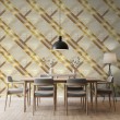 Geometrische Tapete überkreuzte Linien modernes Design mit Metallic-Effekt in Gold und Beige