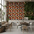 Papel pintado geométrico semicírculos diseño moderno tonos naranja, amarillo y negro