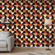 Papel pintado geométrico semicírculos diseño moderno tonos naranja, amarillo y negro