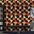 Papel pintado geométrico semicírculos diseño moderno tonos naranja, amarillo y negro