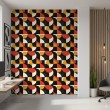Papel pintado geométrico semicírculos diseño moderno tonos naranja, amarillo y negro