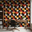 Papel pintado geométrico semicírculos diseño moderno tonos naranja, amarillo y negro