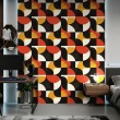 Papel pintado geométrico semicírculos diseño moderno tonos naranja, amarillo y negro