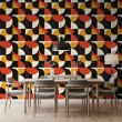 Papier peint géométrique demi-cercles motif moderne tons orange, jaune et noir