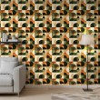 Geometric wallpaper semicircles modern design green, orange and beige tones