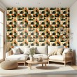 Geometric wallpaper semicircles modern design green, orange and beige tones