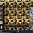 Geometric wallpaper semicircles modern design green, orange and beige tones