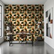 Geometric wallpaper semicircles modern design green, orange and beige tones